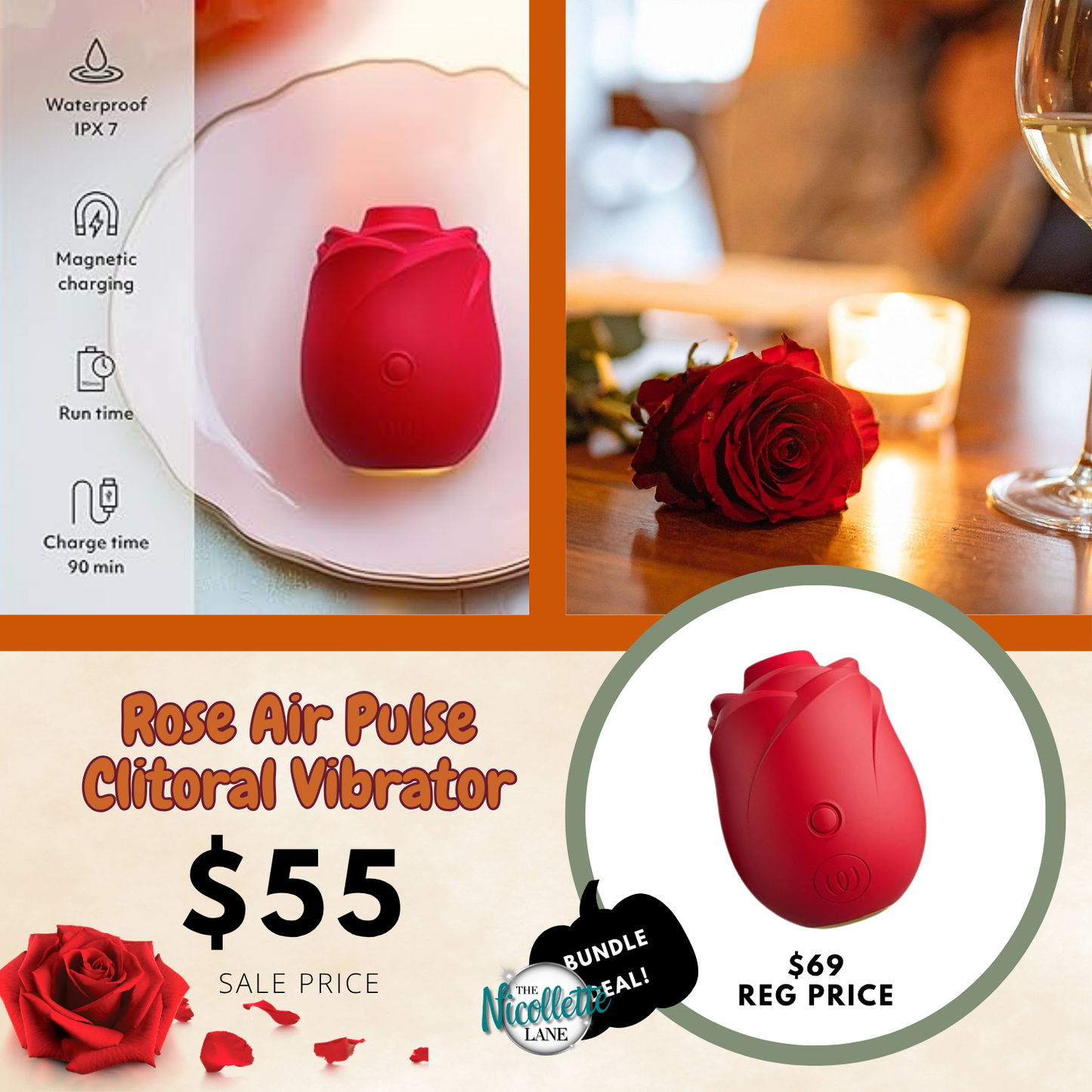 Rose Air Pulse Clitoral Vibrator Flash